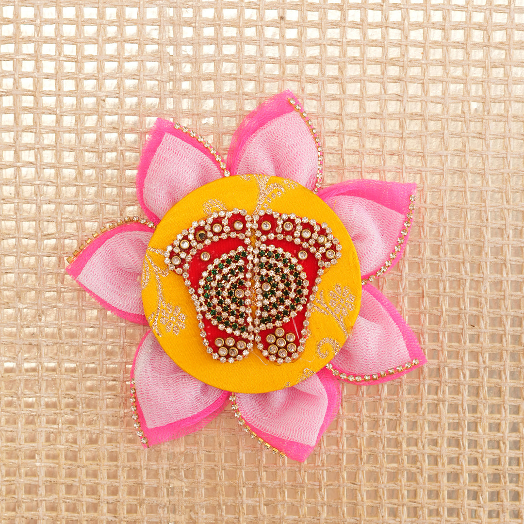 Yellow Base Lotus Lakshmi Charan Paduka for Pooja & Diwali Decoration