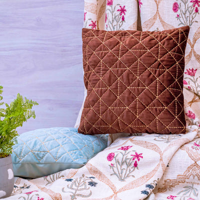 Embroidered brown cushion cover by Home 360