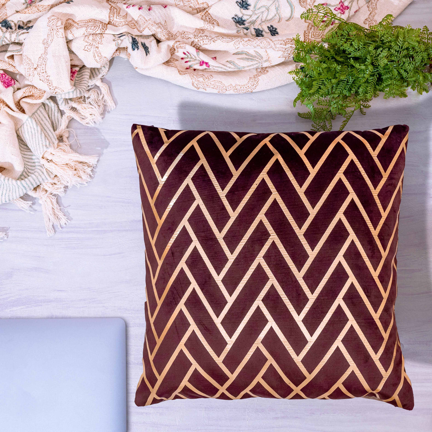 Gold and brown cushion cover by Home 360