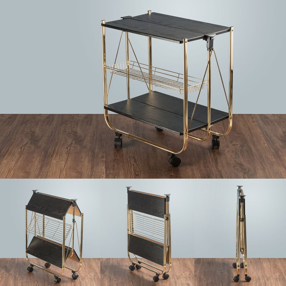 WOODEN FOLDABLE SERVICE TROLLEY WITH METAL FRAME