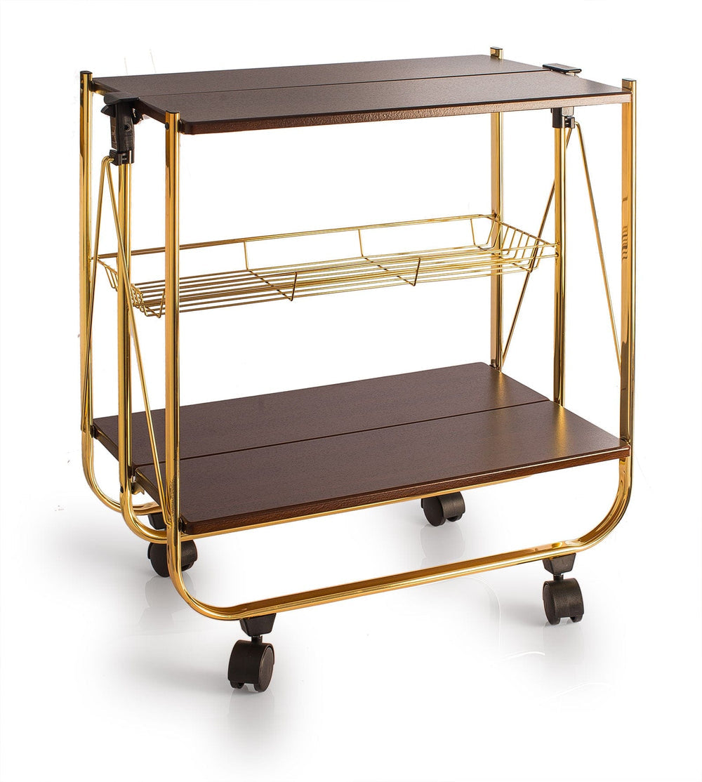 WOODEN FOLDABLE SERVICE TROLLEY WITH METAL FRAME