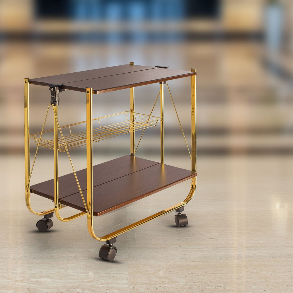 WOODEN FOLDABLE SERVICE TROLLEY WITH METAL FRAME