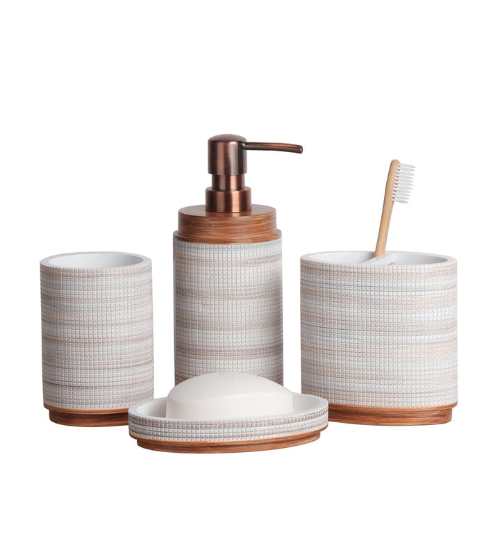 Alvina Polyresin Bath Set Wood