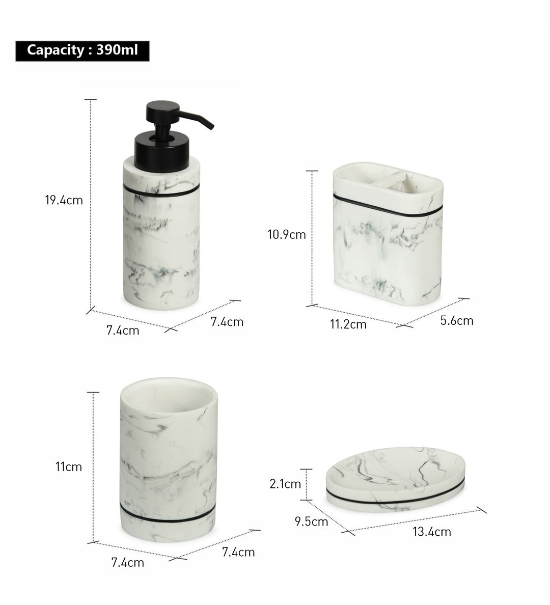 Alvina Polyresin Bath Set Marble