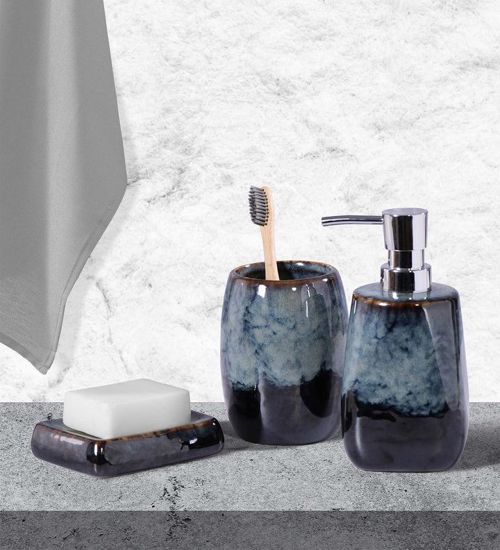 Earth 3Pcs Bathroom Set Ceramic Bath Blue