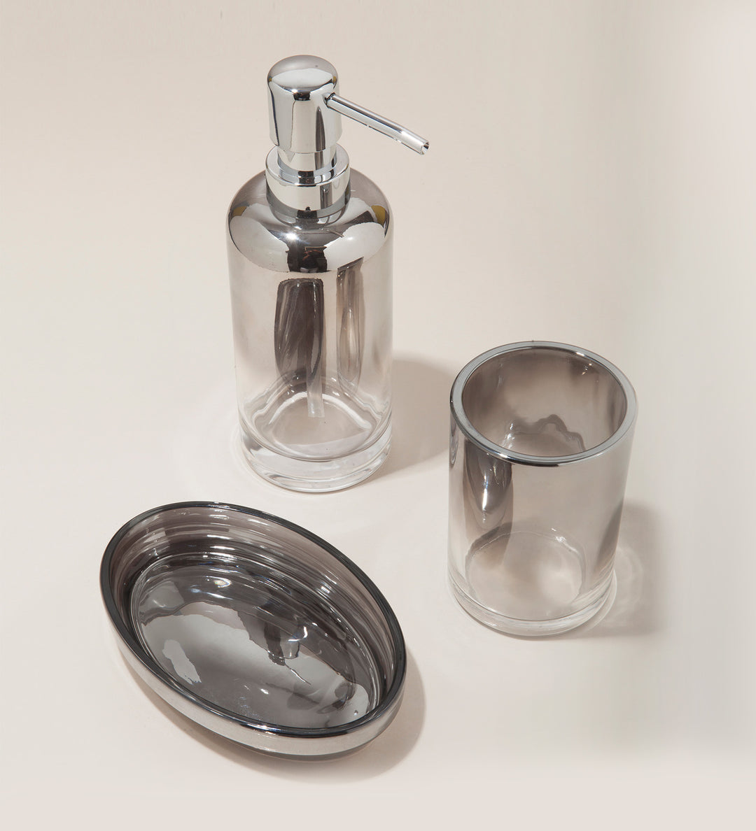 Prism 3 Pcs Bathroom Set Glass Bath Silver