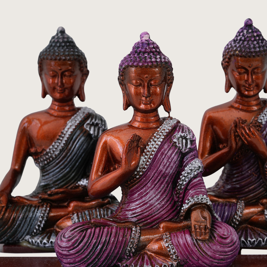 Set of 3 Meditating Buddha Statues with LED Arch Light