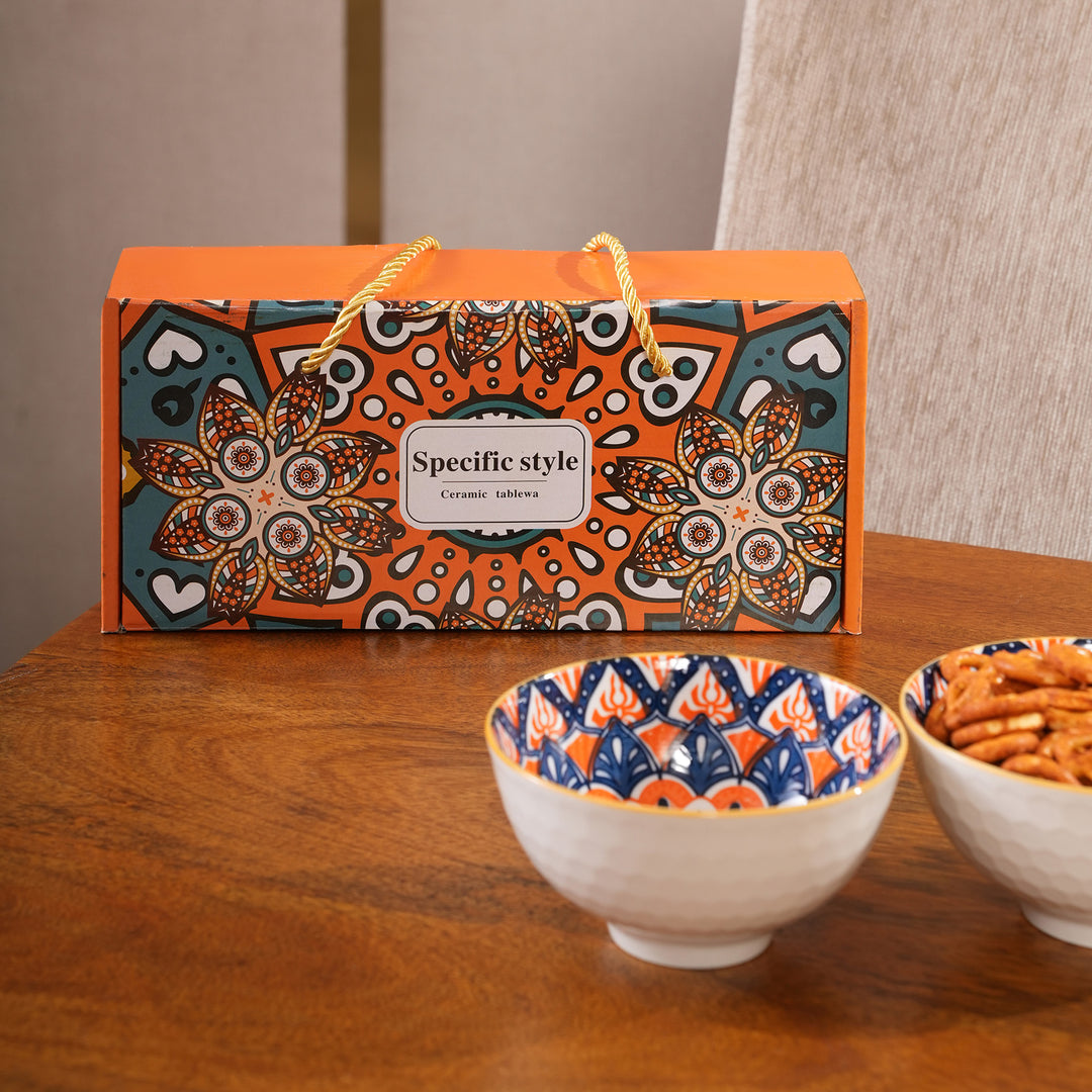 Orange & Blue Mandala Ceramic Bowl