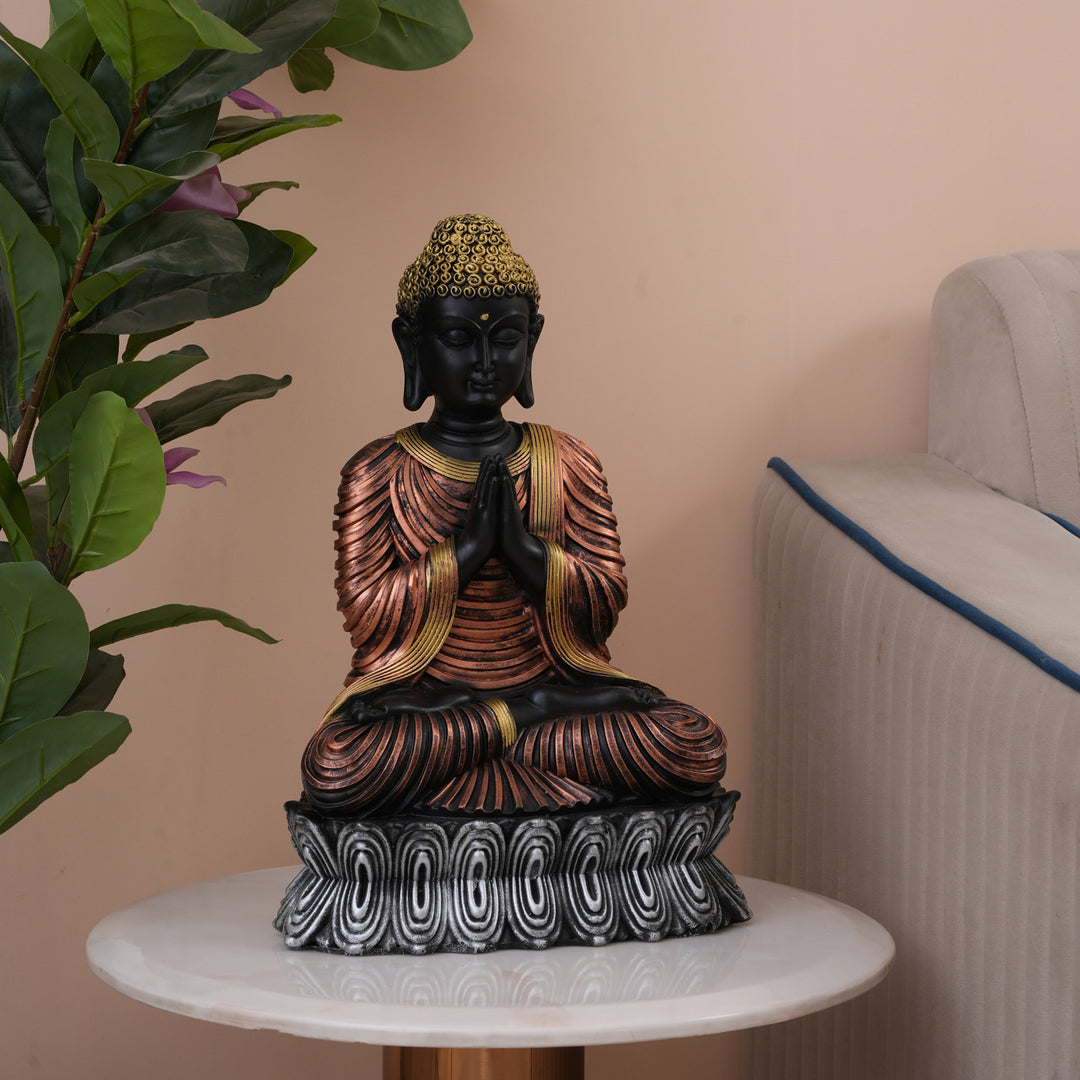 Serene Black & Bronze Greeting Buddha Statue