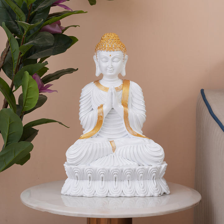 Serene White & Gold Buddha Statue