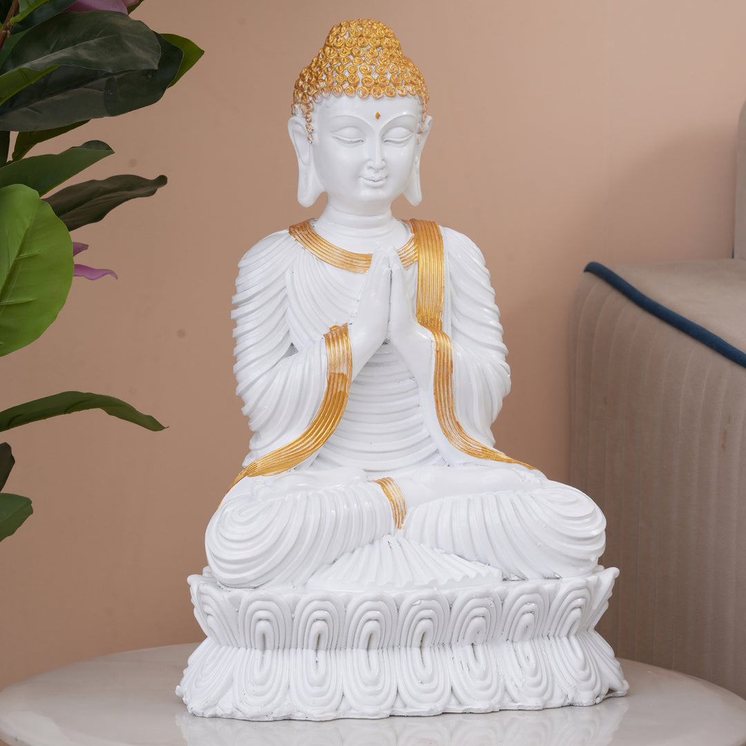Serene White & Gold Buddha Statue
