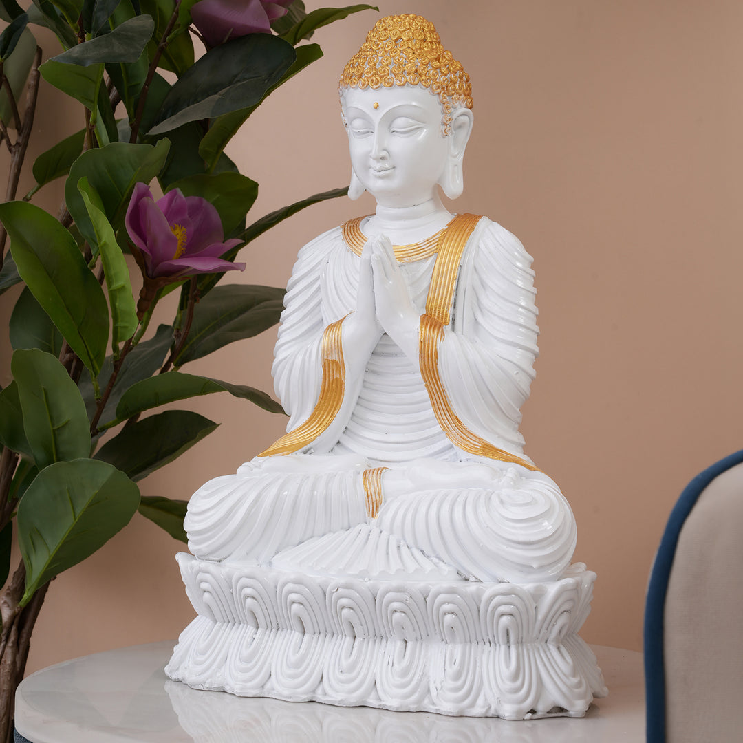 Serene White & Gold Buddha Statue