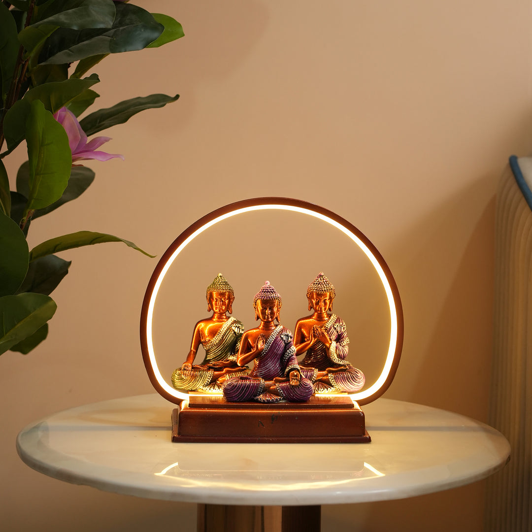 Set of 3 Meditating Buddha Statues with LED Arch Light