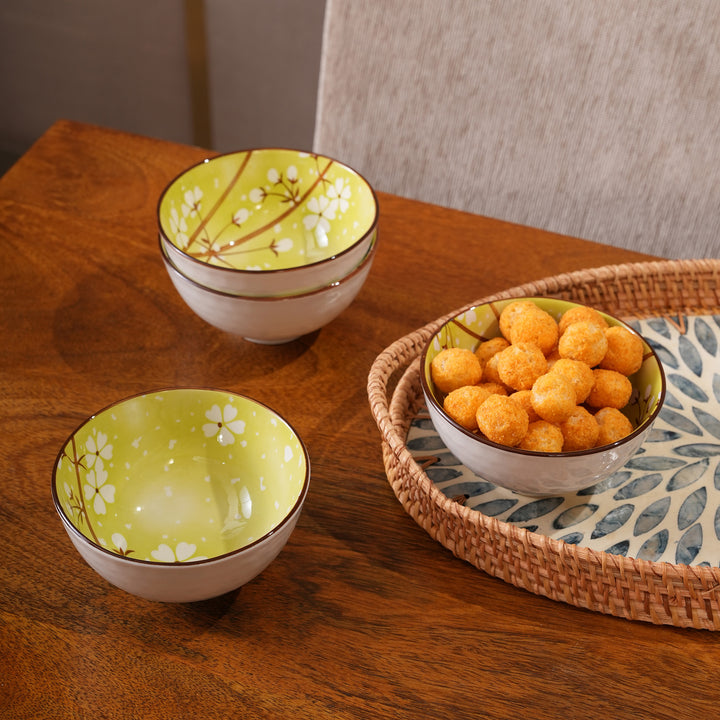 Green Cherry Blossom Ceramic Bowl