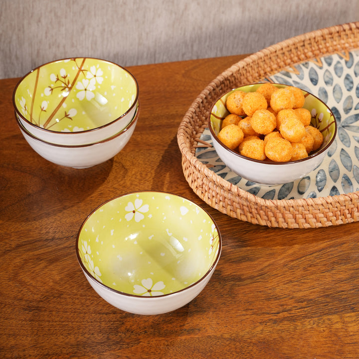 Green Cherry Blossom Ceramic Bowl