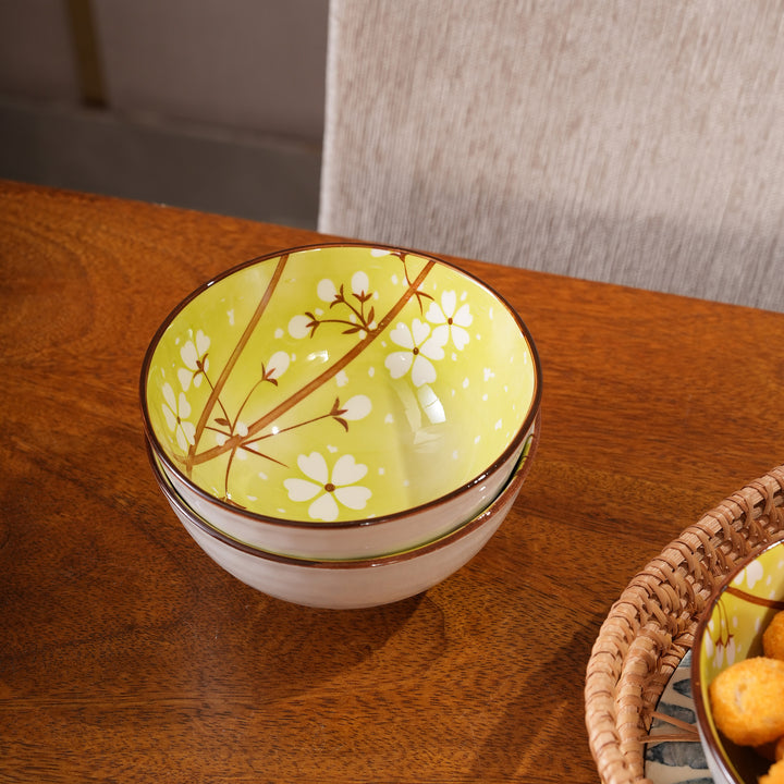 Green Cherry Blossom Ceramic Bowl