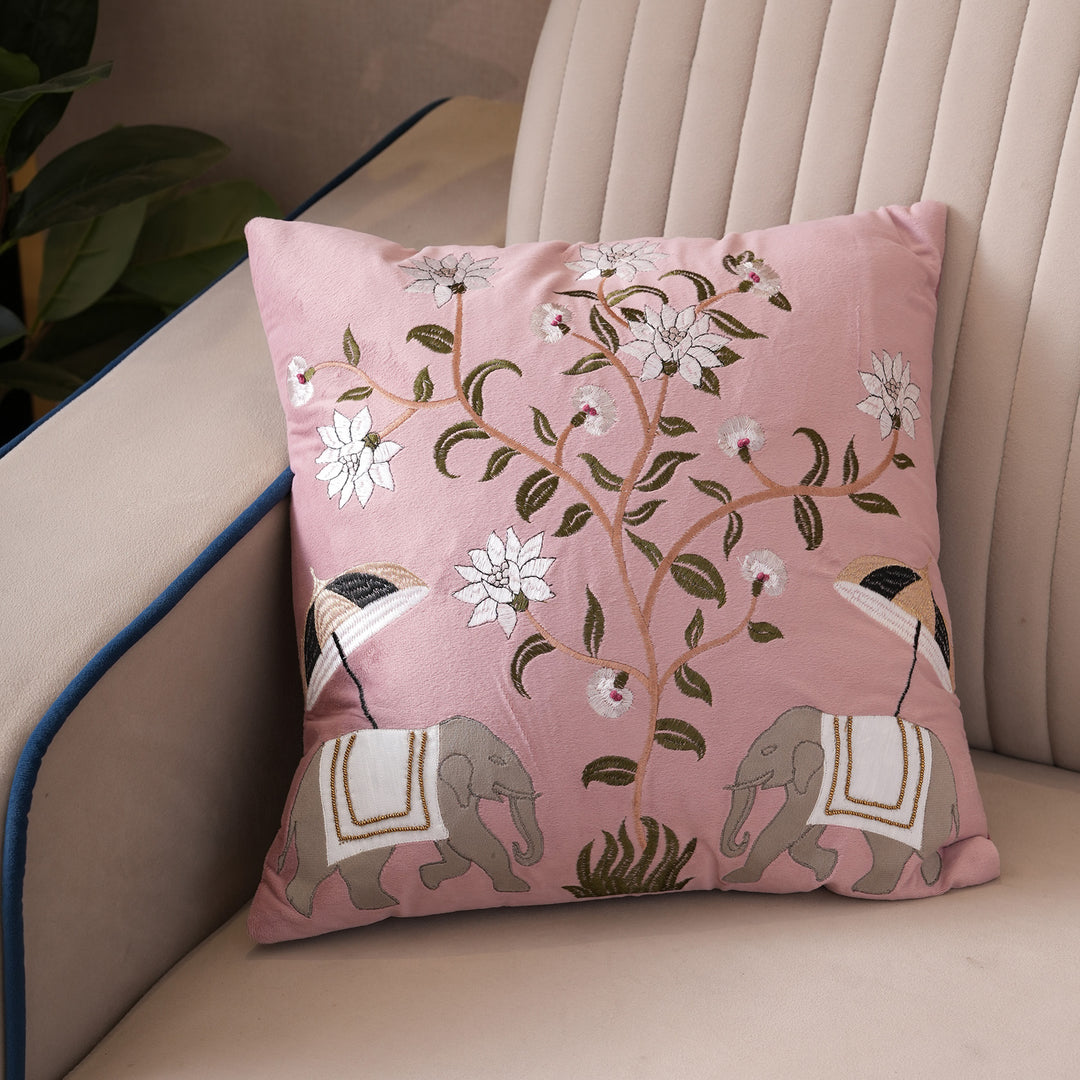 Royal Elephant Embroidered Cushion Cover