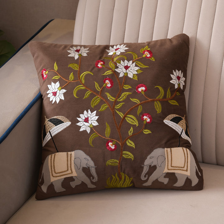 Royal Elephant Embroidered Cushion Cover