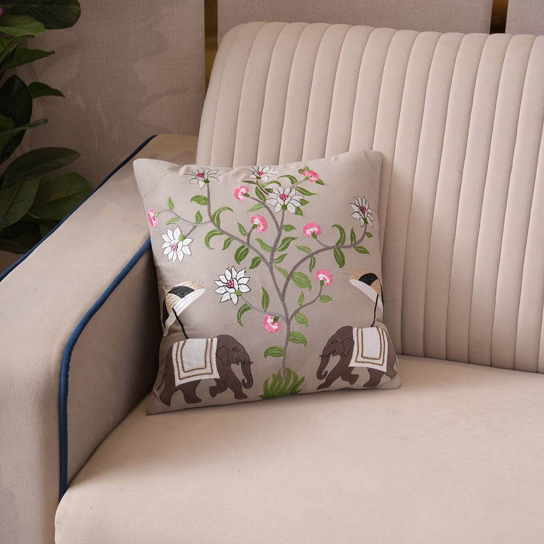 Royal Elephant Embroidered Cushion Cover