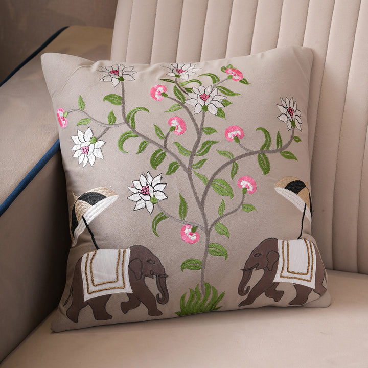 Royal Elephant Embroidered Cushion Cover