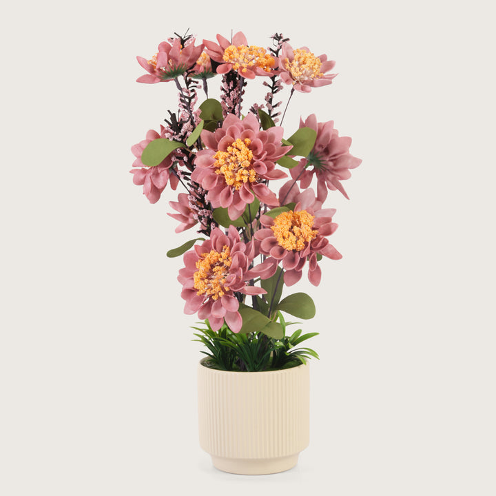 Artificial Pink Dahlias Flowers With Ceramic Pot