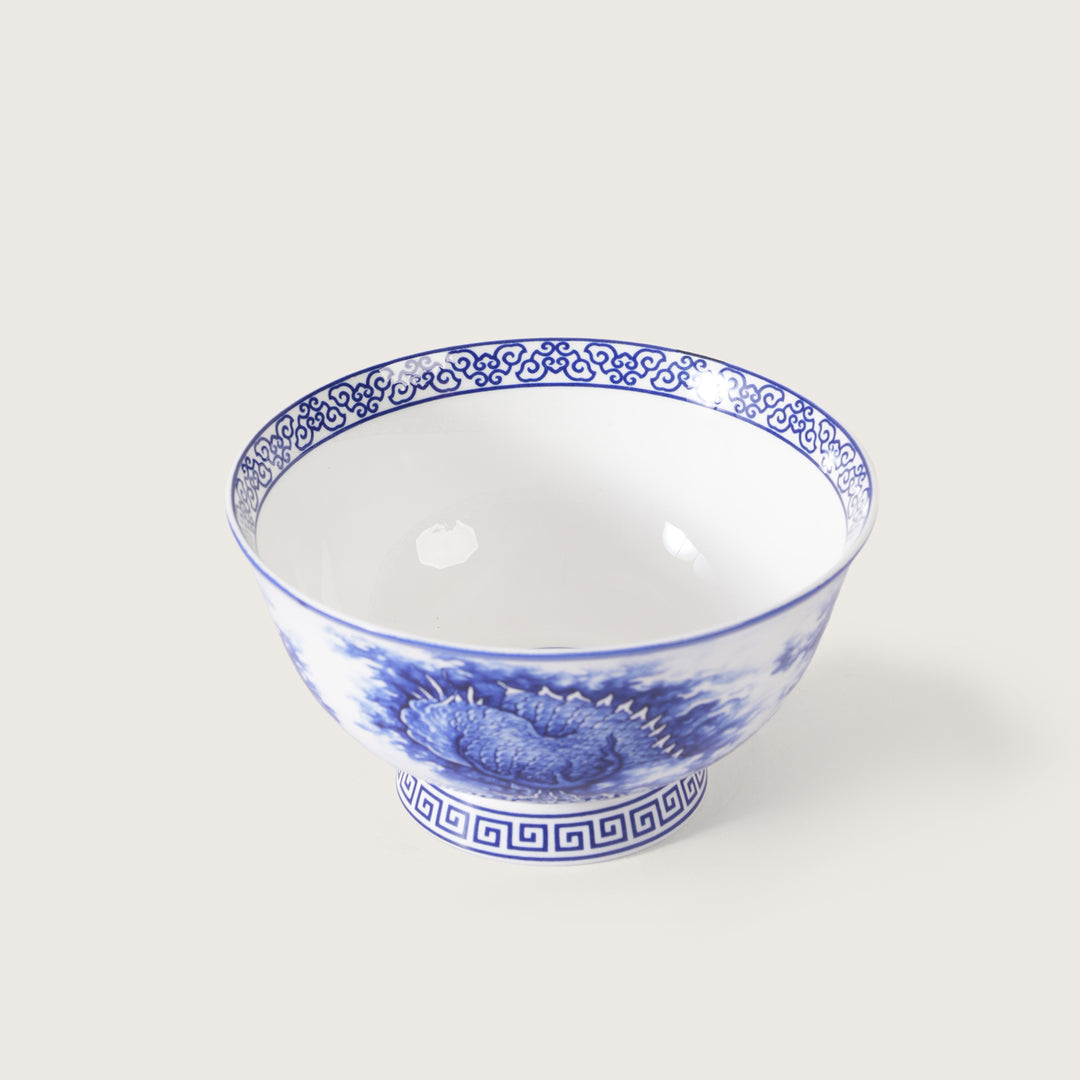 Royal Blue Dragon Print Ceramic Soup/Ramen Bowl - Set of 2