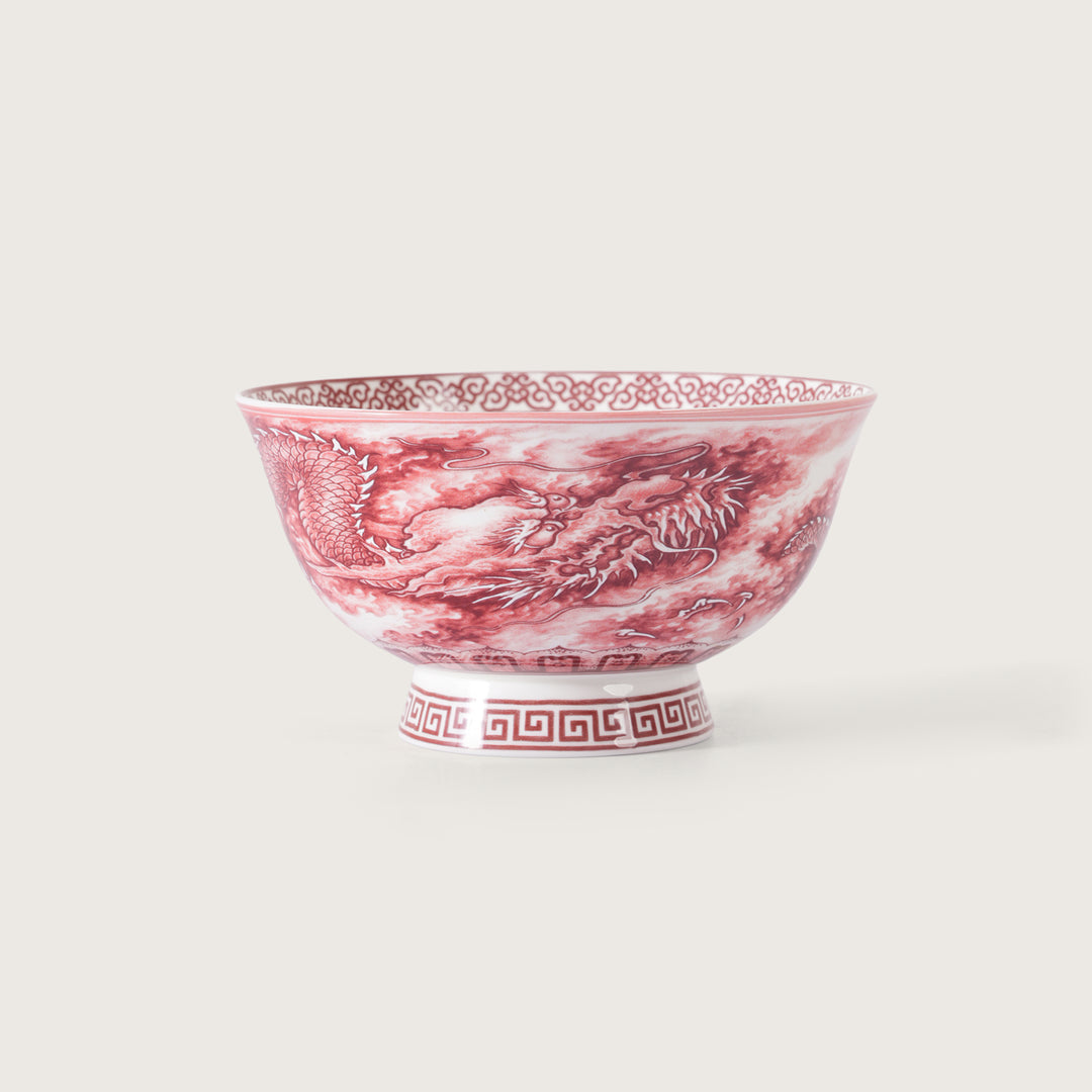 Royal Red Dragon Print Ceramic Soup/Ramen Bowl - Set of 2