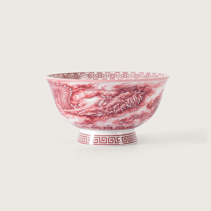 Royal Red Dragon Print Ceramic Soup/Ramen Bowl - Set of 2