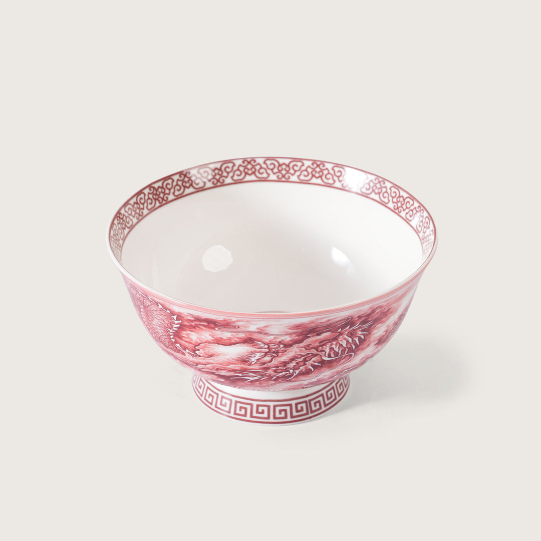 Royal Red Dragon Print Ceramic Soup/Ramen Bowl - Set of 2