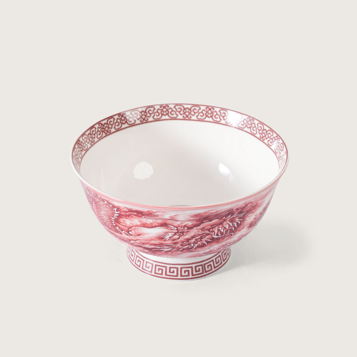 Royal Red Dragon Print Ceramic Soup/Ramen Bowl - Set of 2