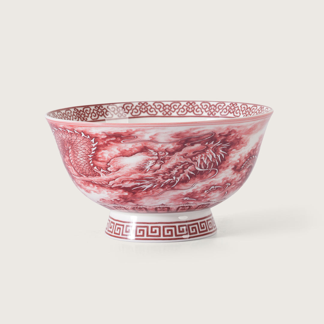 Royal Red Dragon Print Ceramic Soup/Ramen Bowl - Set of 2