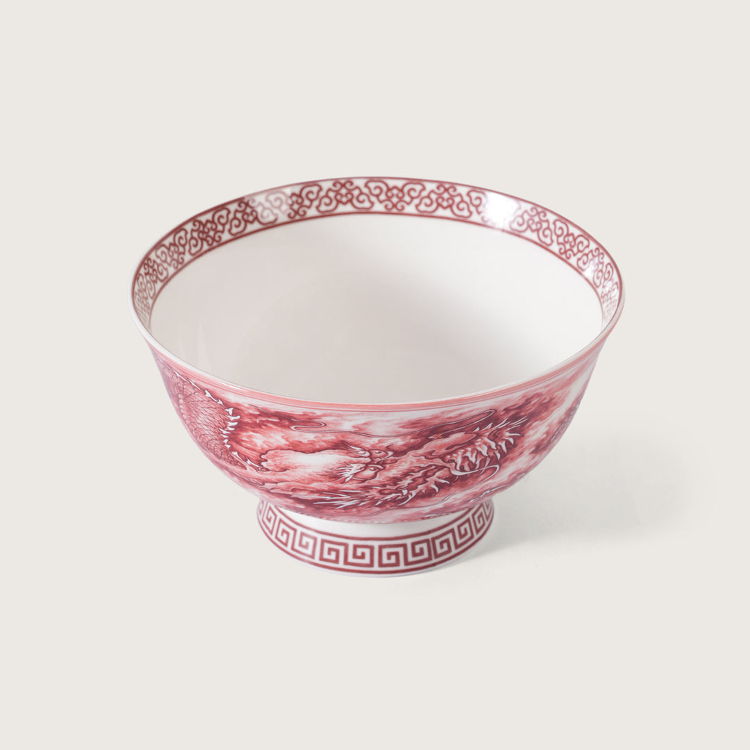 Royal Red Dragon Print Ceramic Soup/Ramen Bowl - Set of 2