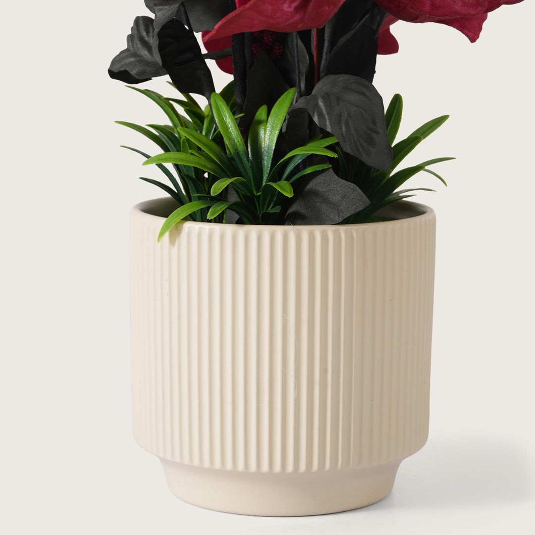 Artificial Red Roses With Ceramic Pot