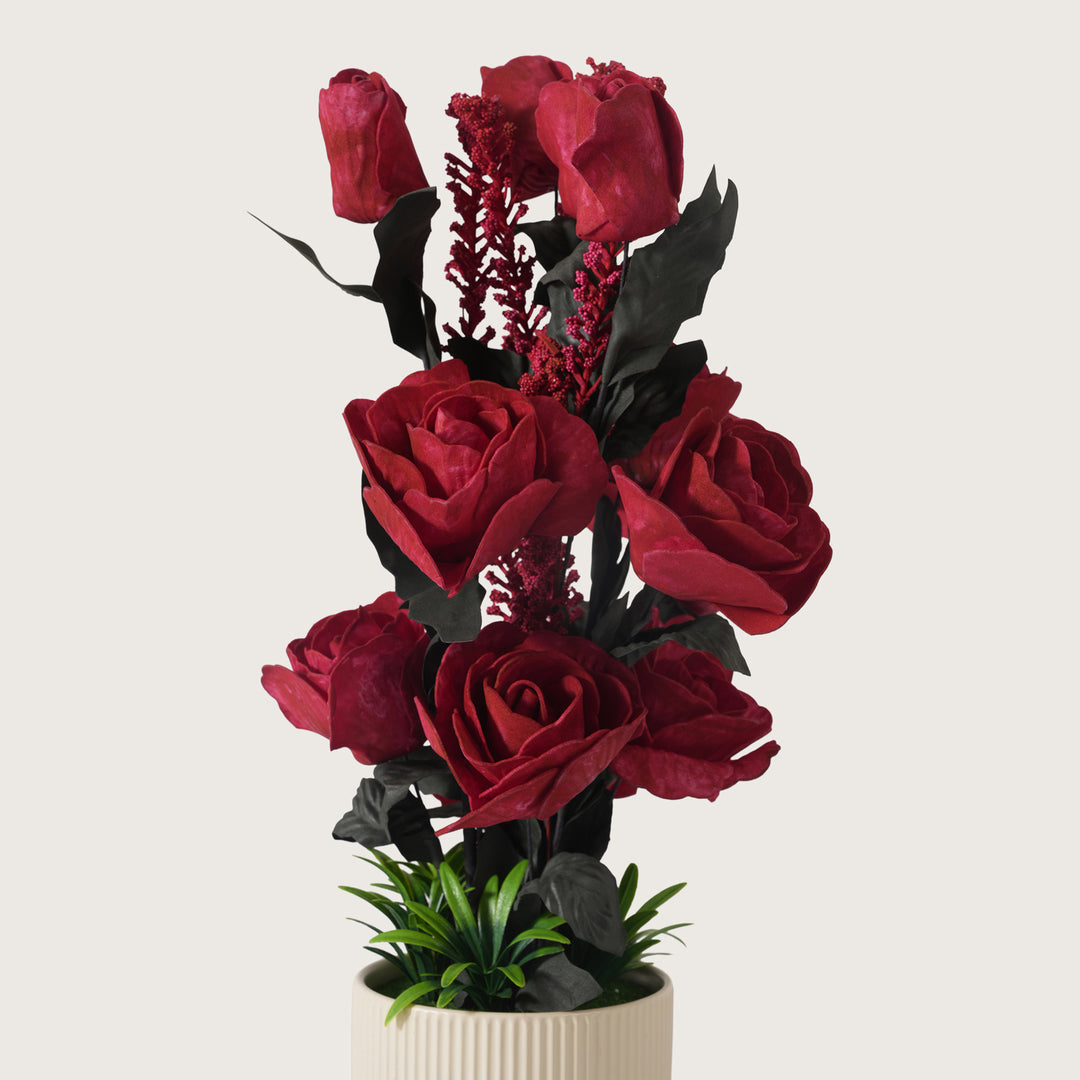 Artificial Red Roses With Ceramic Pot