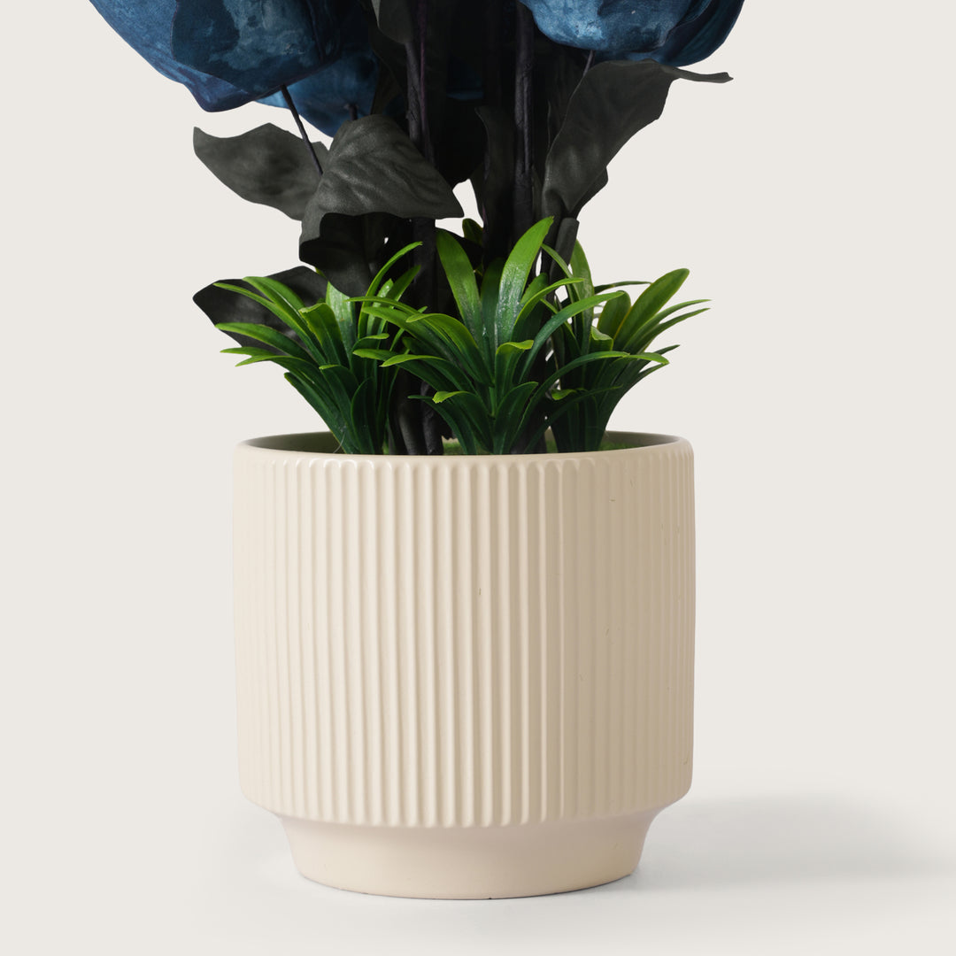 Artificial Dark Blue Roses With Ceramic Pot