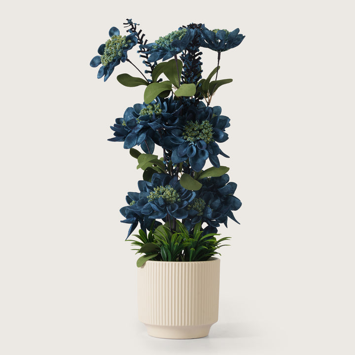 Artificial Blue Dahlias Flowers With Ceramic Pot
