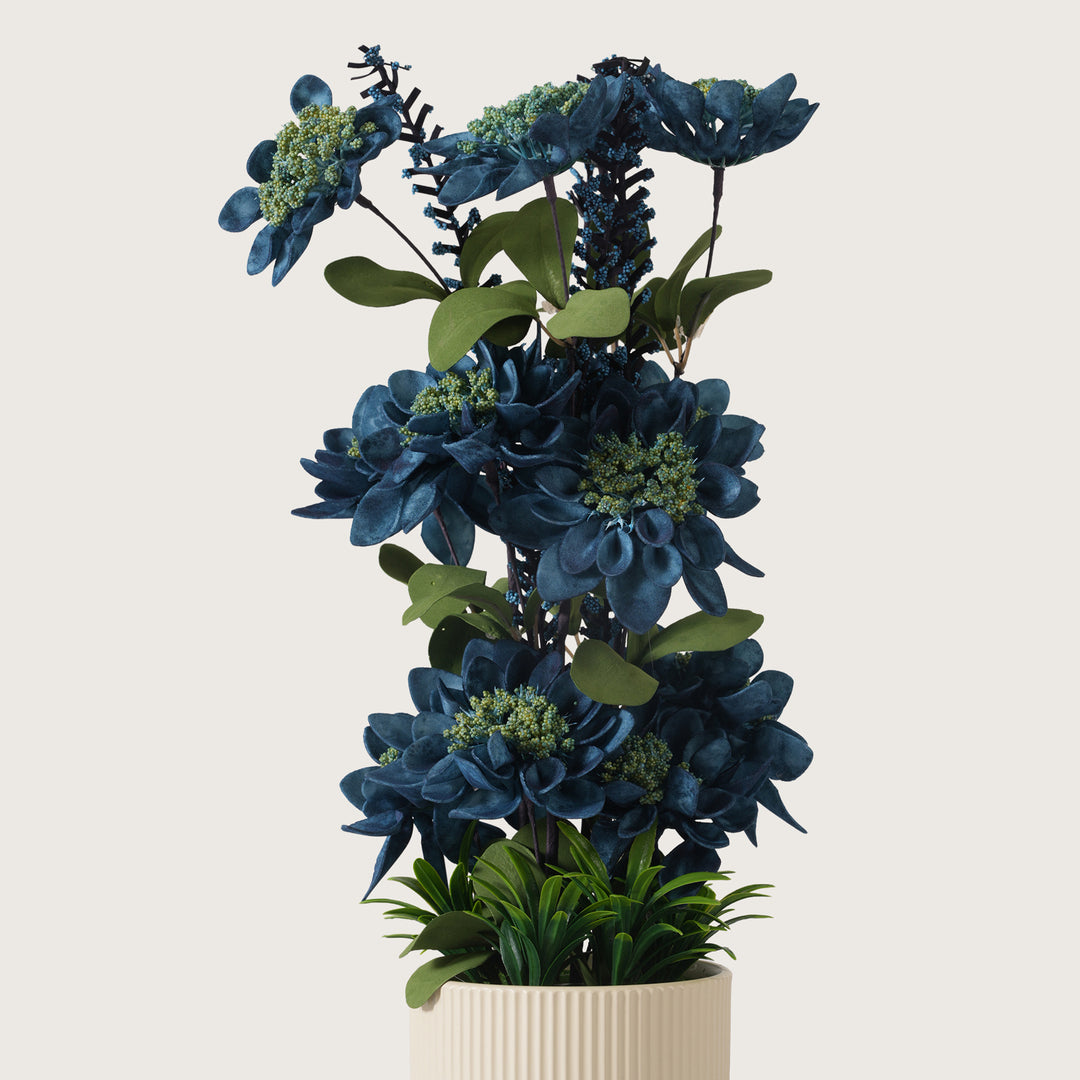 Artificial Blue Dahlias Flowers With Ceramic Pot
