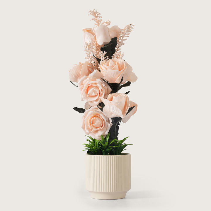 Artificial White Roses With Ceramic Pot