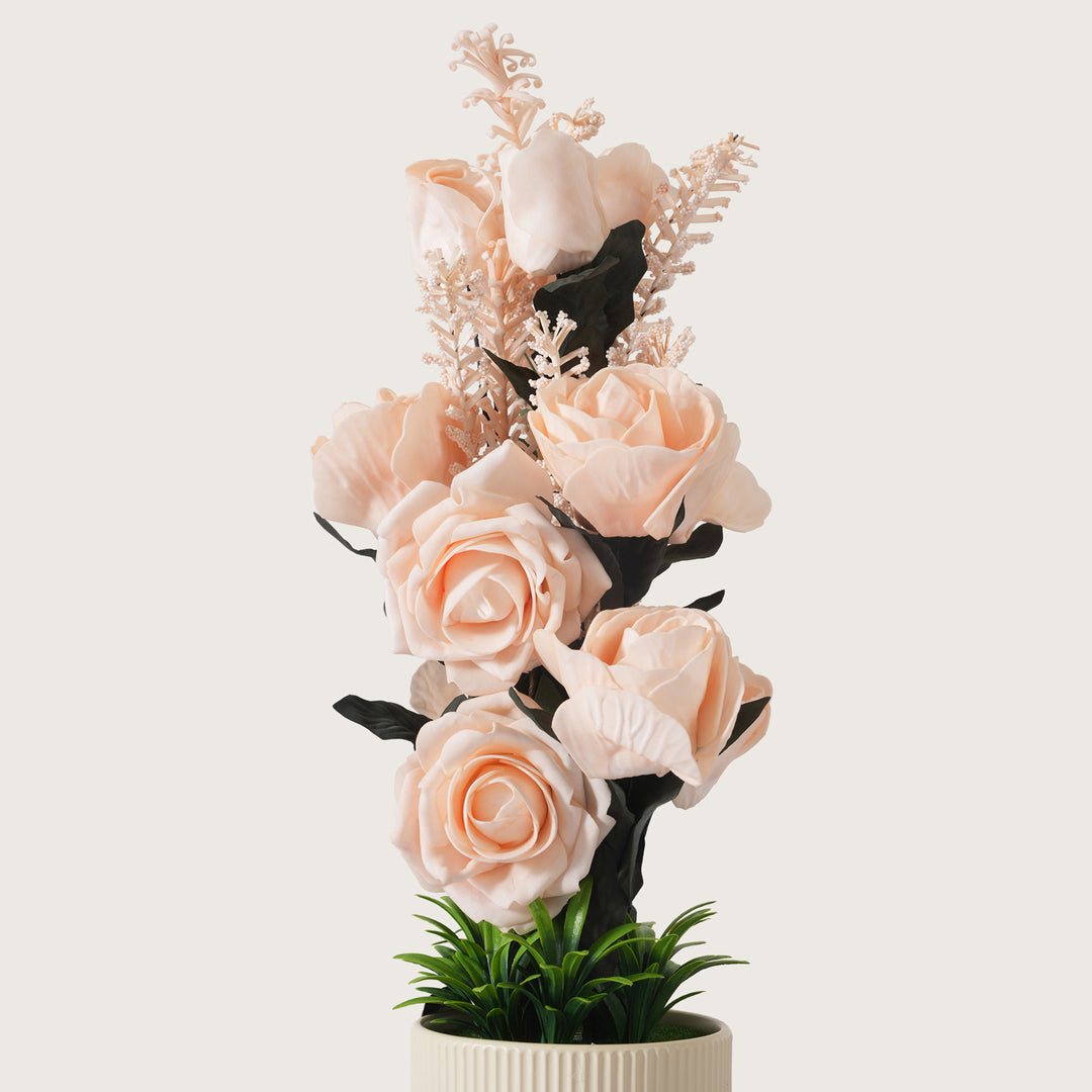 Artificial White Roses With Ceramic Pot