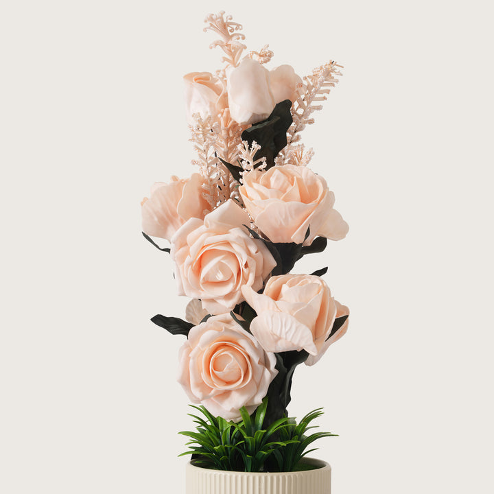 Artificial White Roses With Ceramic Pot