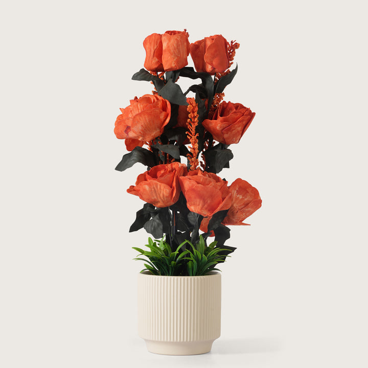Artificial Orange Roses With Ceramic Pot