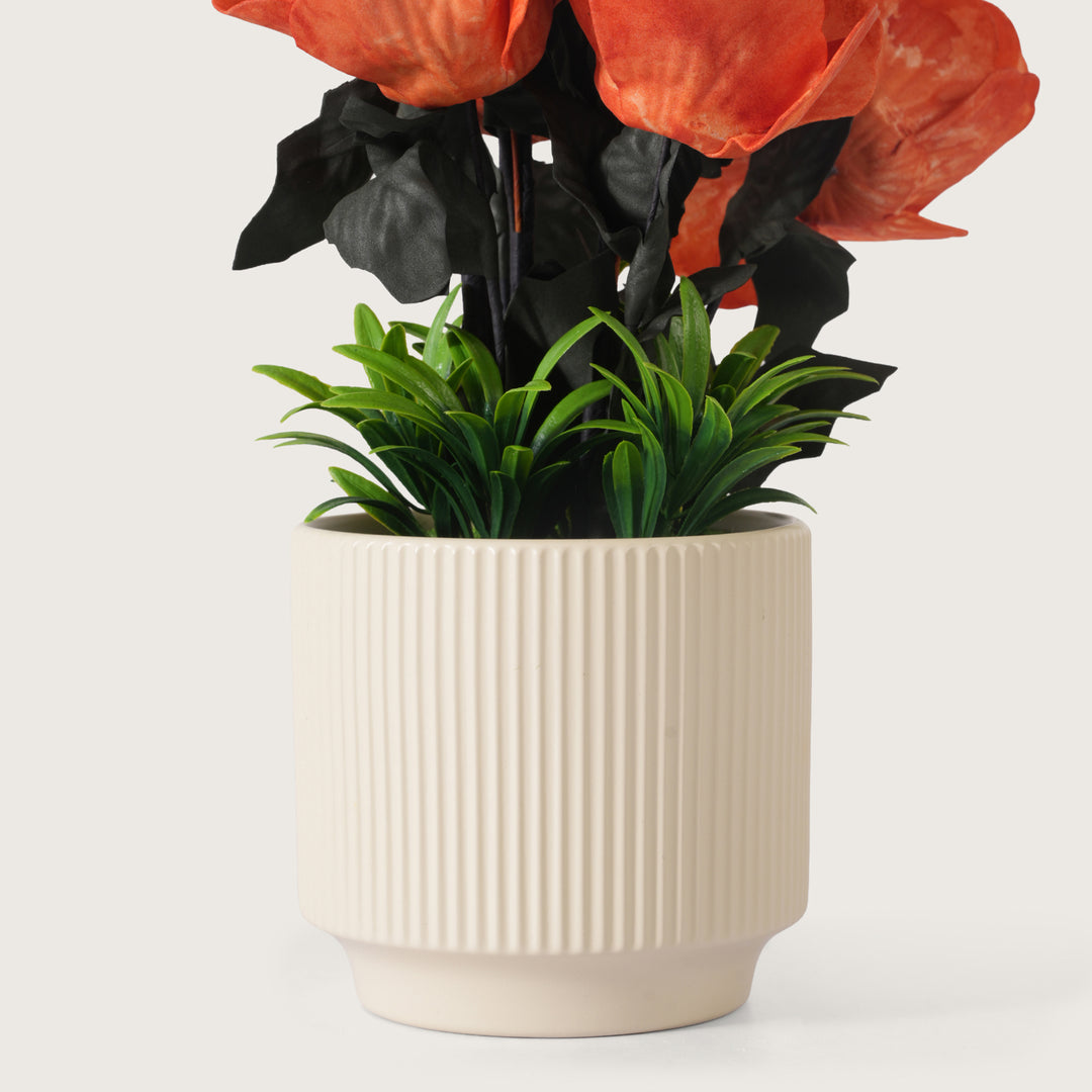 Artificial Orange Roses With Ceramic Pot