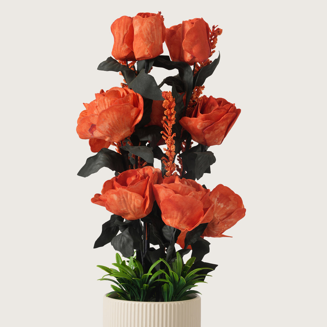 Artificial Orange Roses With Ceramic Pot