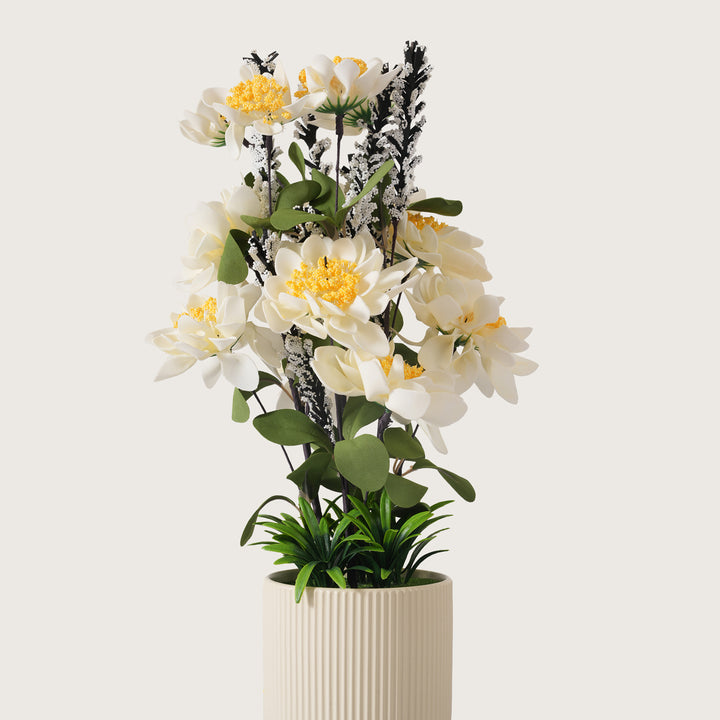 Artificial White Dahlias Flowers With Ceramic Pot