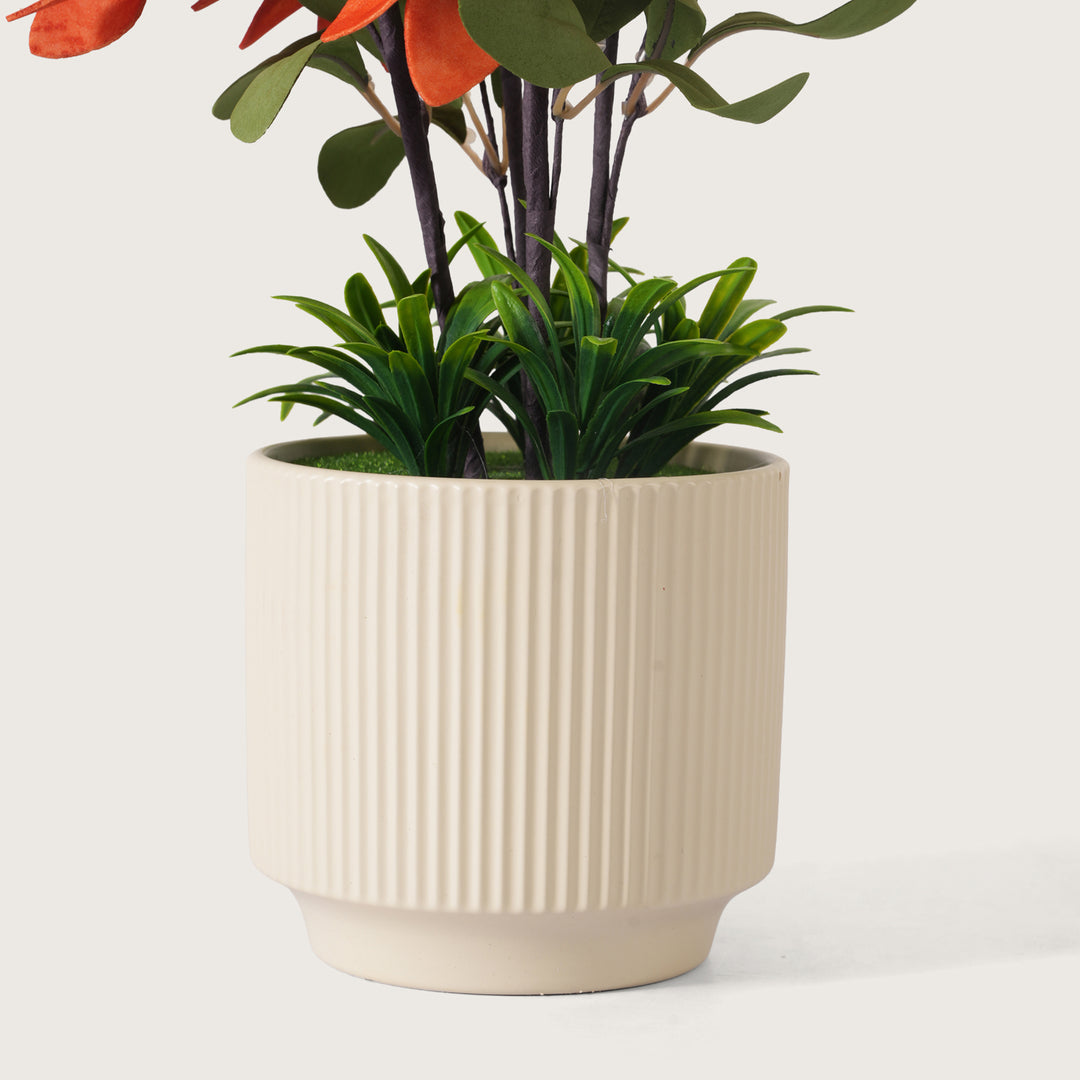 Artificial Orange Dahlias Flowers With Ceramic Pot