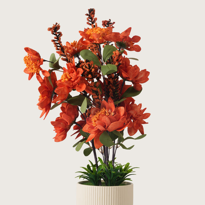 Artificial Orange Dahlias Flowers With Ceramic Pot