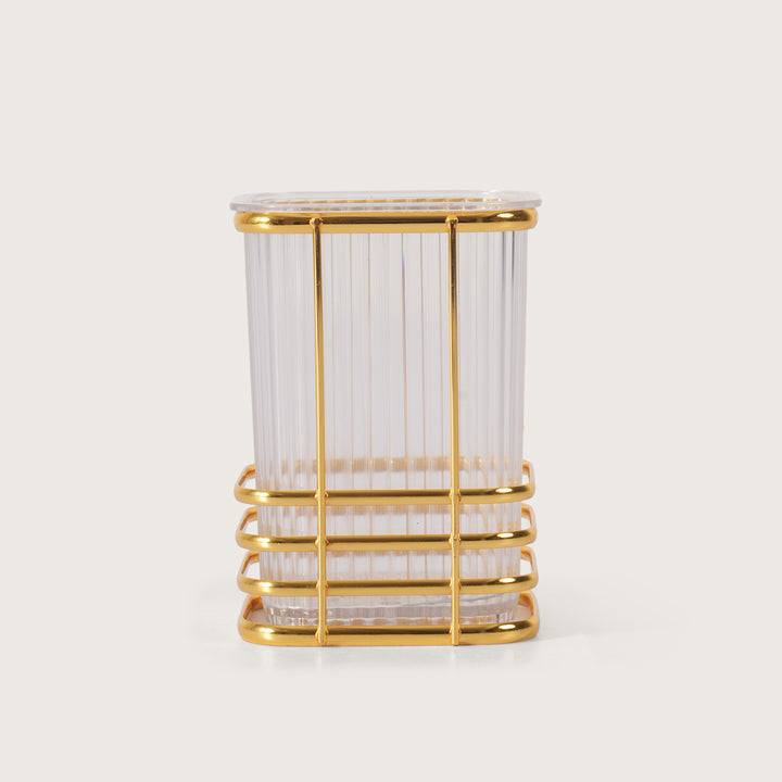 Elegant  Transparent Cutlery Stand With Gold Finish
