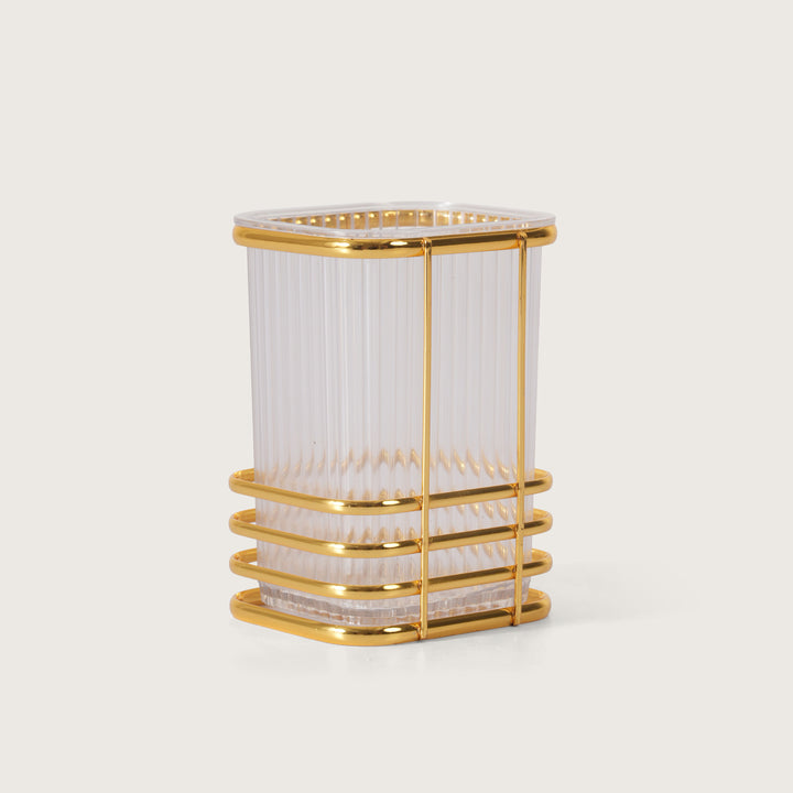 Elegant  Transparent Cutlery Stand With Gold Finish