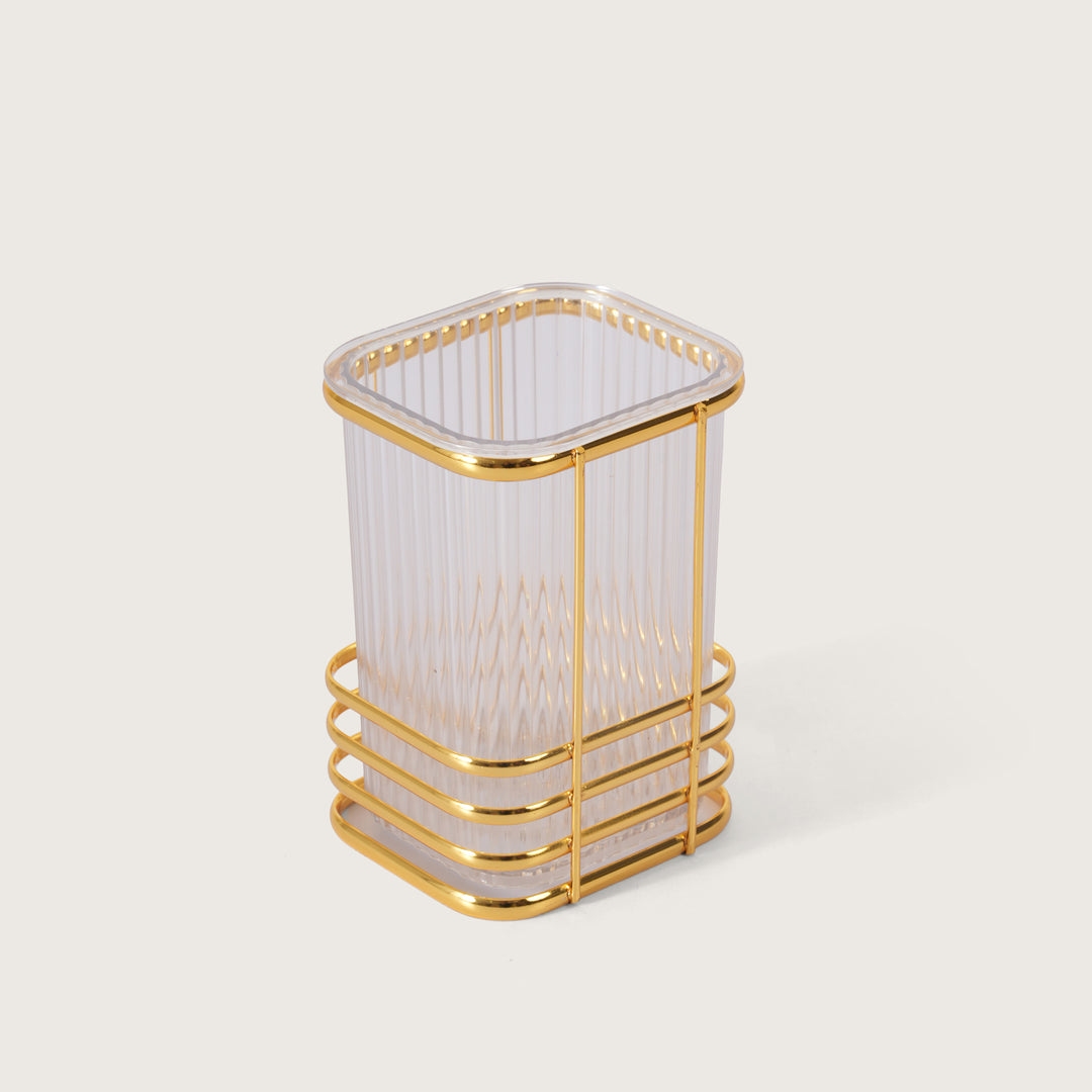 Elegant  Transparent Cutlery Stand With Gold Finish