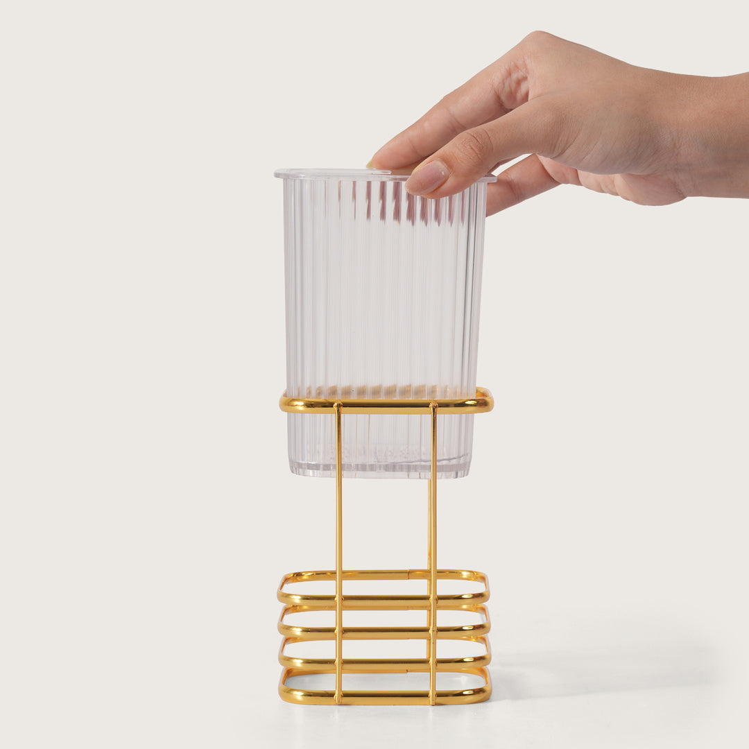 Elegant  Transparent Cutlery Stand With Gold Finish